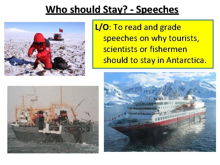 Who should Stay? - Speeches L/O: To read and grade speeches on why tourists,
