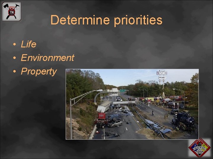 Determine priorities • Life • Environment • Property 