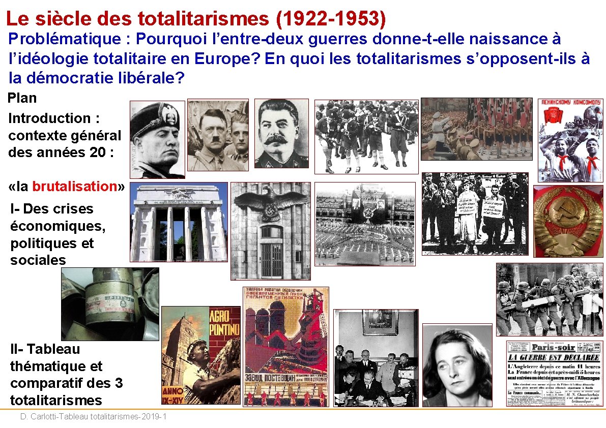 Le siècle des totalitarismes (1922 -1953) Problématique : Pourquoi l’entre-deux guerres donne-t-elle naissance à