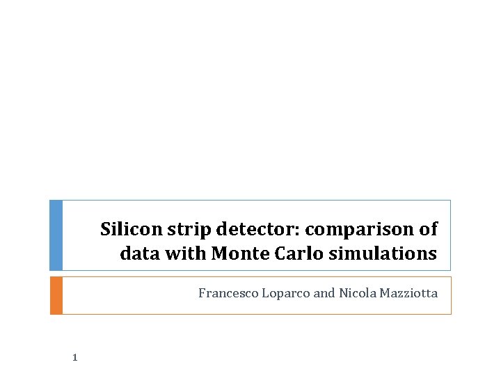 Silicon strip detector: comparison of data with Monte Carlo simulations Francesco Loparco and Nicola