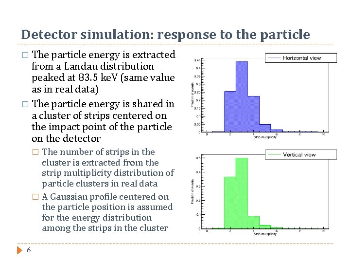 Detector simulation: response to the particle � The particle energy is extracted from a