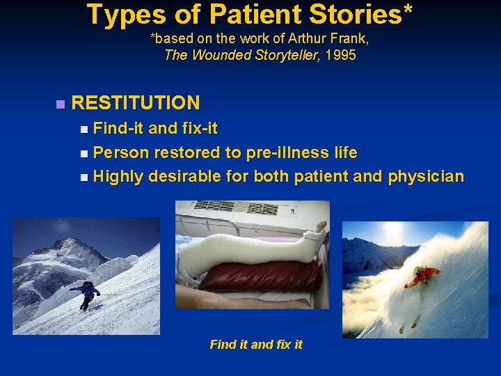 Types of Patient Stories* *based on the work of Arthur Frank, The Wounded Storyteller,