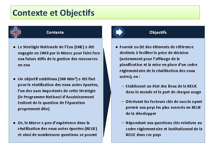 Contexte et Objectifs Contexte l La Stratégie Nationale de l’Eau (SNE) a été engagée