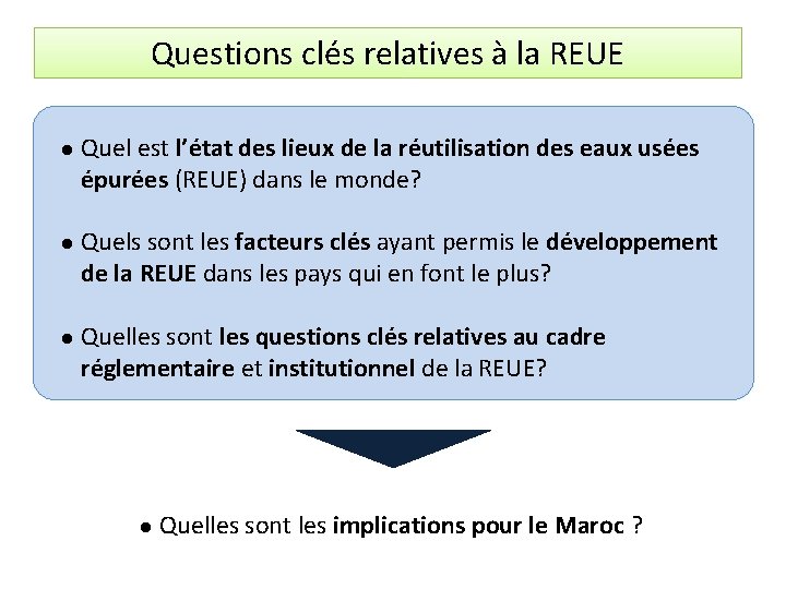 Questions clés relatives à la REUE l l l Quel est l’état des lieux