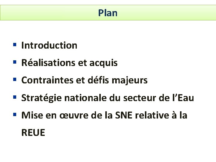 Plan § Introduction § Réalisations et acquis § Contraintes et défis majeurs § Stratégie