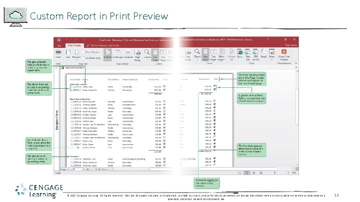 Custom Report in Print Preview © 2017 Cengage Learning. All Rights Reserved. May not