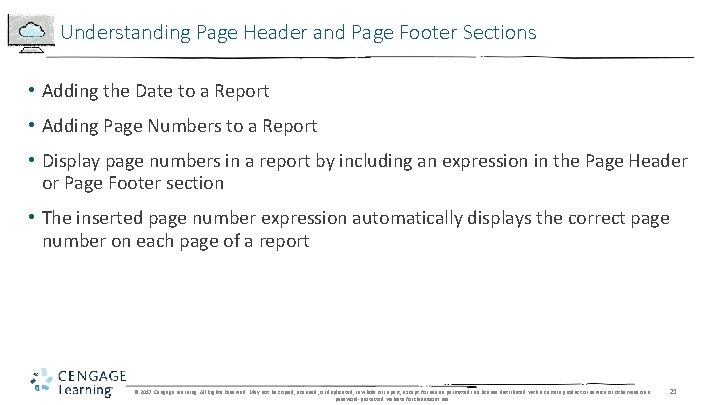 Understanding Page Header and Page Footer Sections • Adding the Date to a Report
