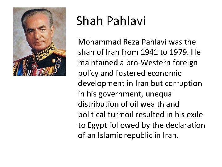 Shah Pahlavi Mohammad Reza Pahlavi was the shah of Iran from 1941 to 1979.