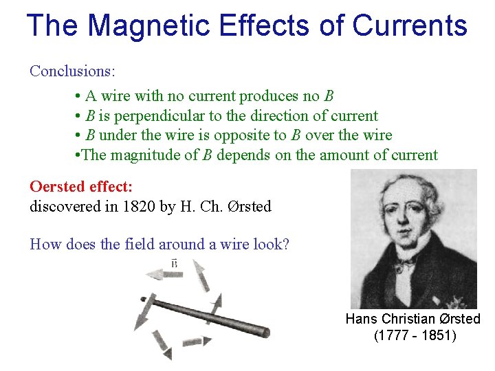 The Magnetic Effects of Currents Conclusions: • A wire with no current produces no
