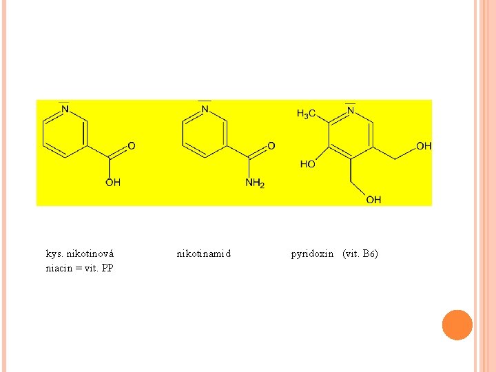 kys. nikotinová niacin = vit. PP nikotinamid pyridoxin (vit. B 6) 