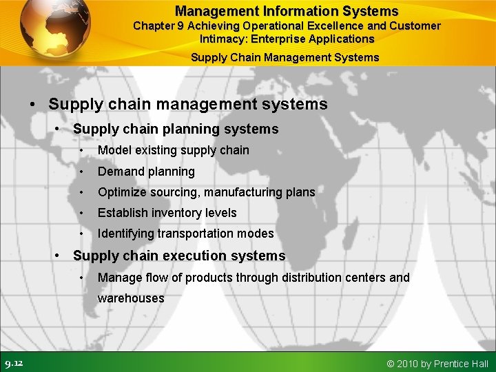 Management Information Systems Chapter 9 Achieving Operational Excellence and Customer Intimacy: Enterprise Applications Supply