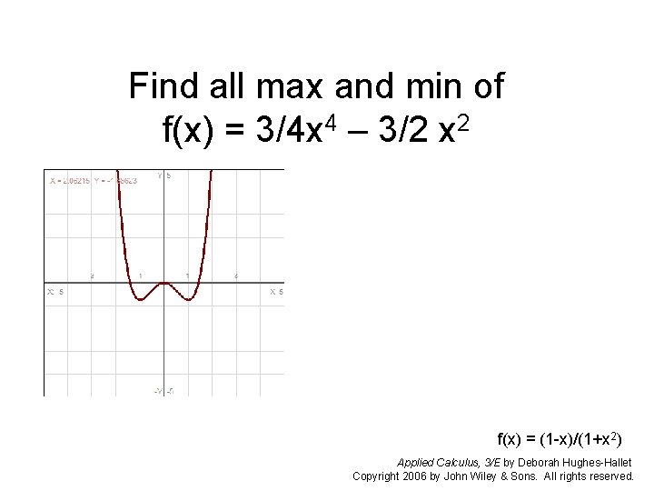 Find all max and min of f(x) = 3/4 x 4 – 3/2 x