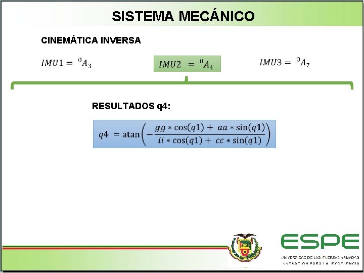 SISTEMA MECÁNICO CINEMÁTICA INVERSA RESULTADOS q 4: 