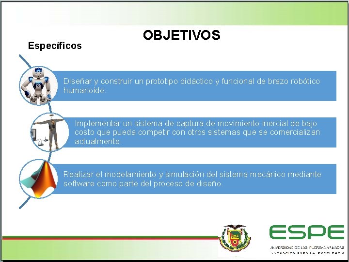Específicos OBJETIVOS Diseñar y construir un prototipo didáctico y funcional de brazo robótico humanoide.