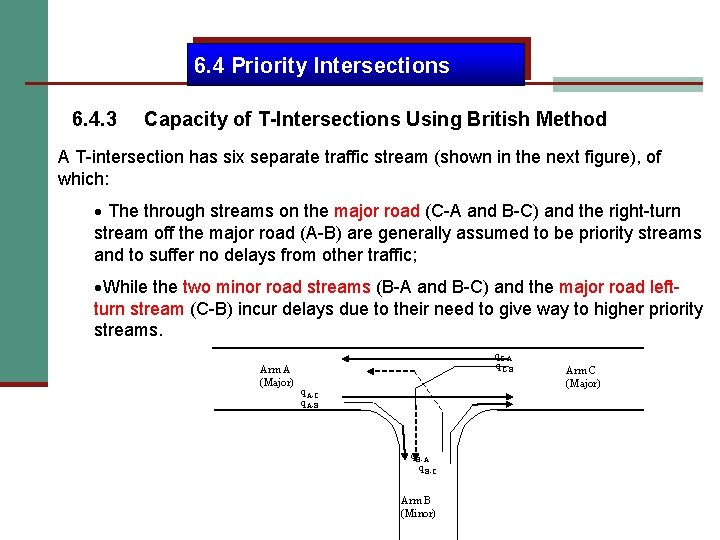 6. 4 Priority Intersections 6. 4. 3 Capacity of T-Intersections Using British Method A