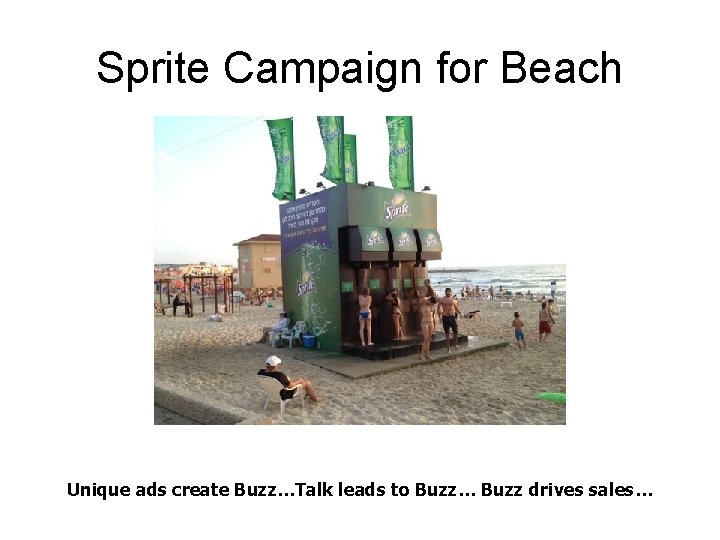 Sprite Campaign for Beach Unique ads create Buzz…Talk leads to Buzz… Buzz drives sales…