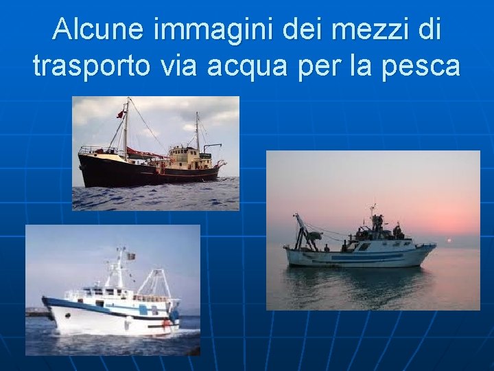 Alcune immagini dei mezzi di trasporto via acqua per la pesca 