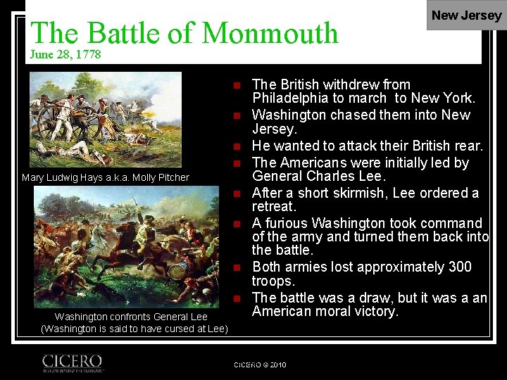 The Battle of Monmouth New Jersey June 28, 1778 n n Mary Ludwig Hays