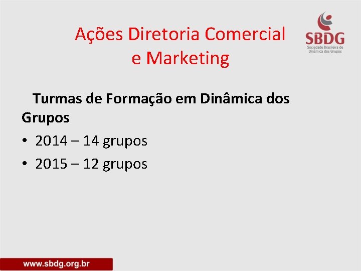 Ações Diretoria Comercial e Marketing Turmas de Formação em Dinâmica dos Grupos • 2014