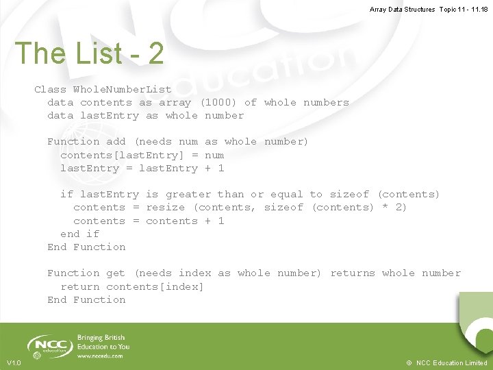 Array Data Structures Topic 11 - 11. 18 The List - 2 Class Whole.