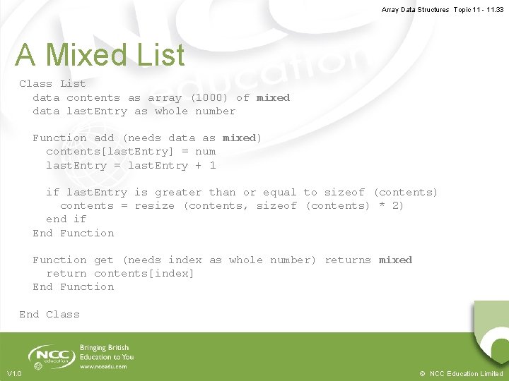 Array Data Structures Topic 11 - 11. 33 A Mixed List Class List data