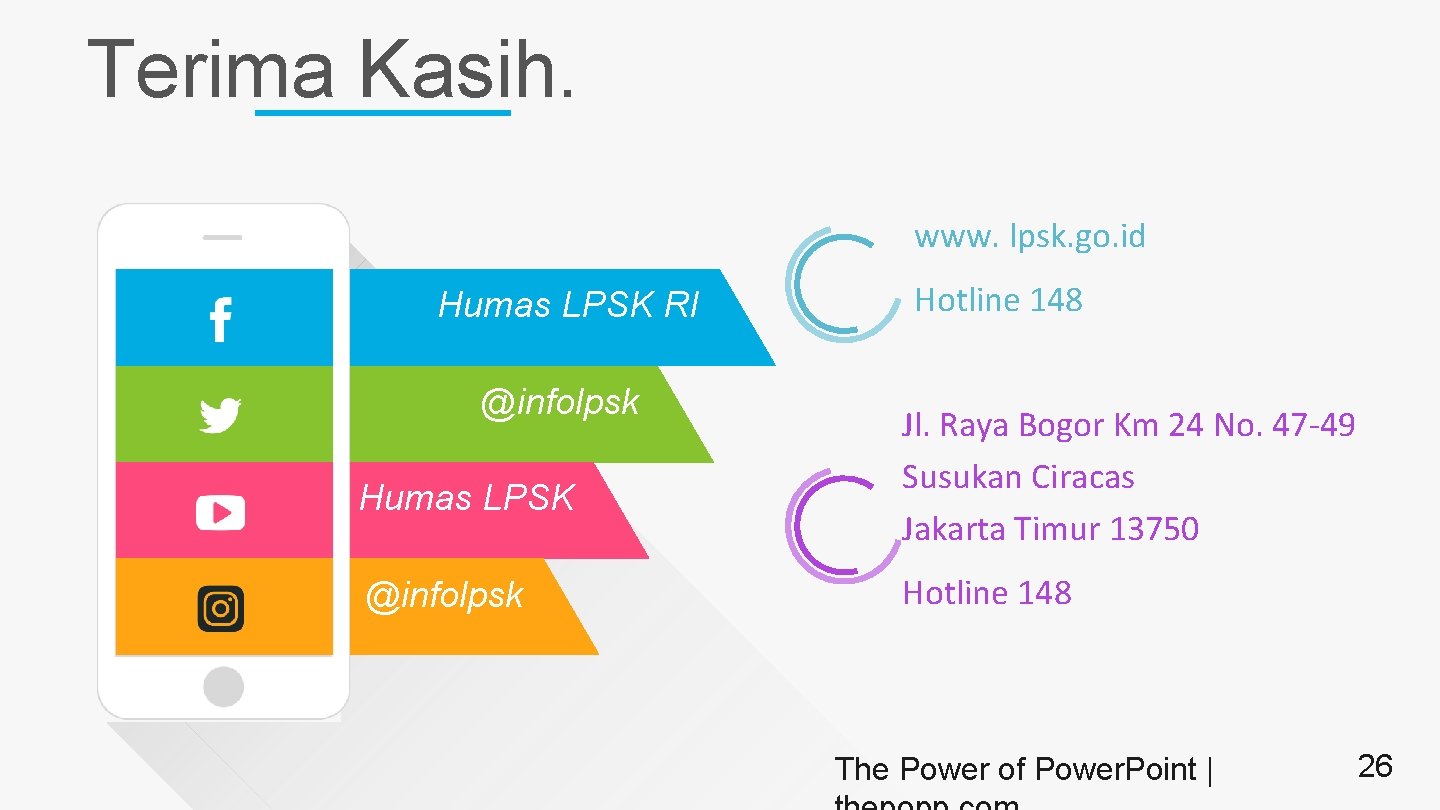 Terima Kasih. www. lpsk. go. id Humas LPSK RI @infolpsk Humas LPSK @infolpsk Hotline