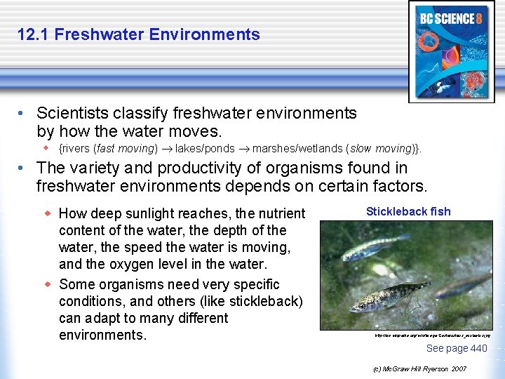 12. 1 Freshwater Environments • Scientists classify freshwater environments by how the water moves.
