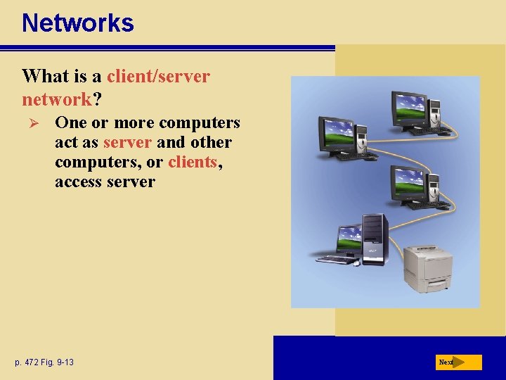 Networks What is a client/server network? Ø One or more computers act as server