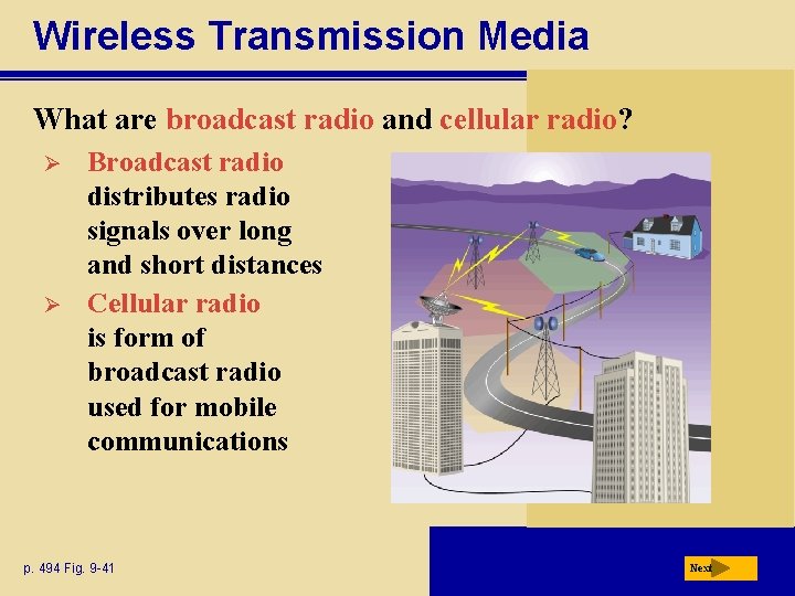 Wireless Transmission Media What are broadcast radio and cellular radio? Ø Ø Broadcast radio
