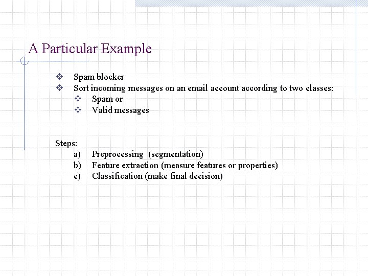A Particular Example v v Spam blocker Sort incoming messages on an email account A Particular Example v v Spam blocker Sort incoming messages on an email account