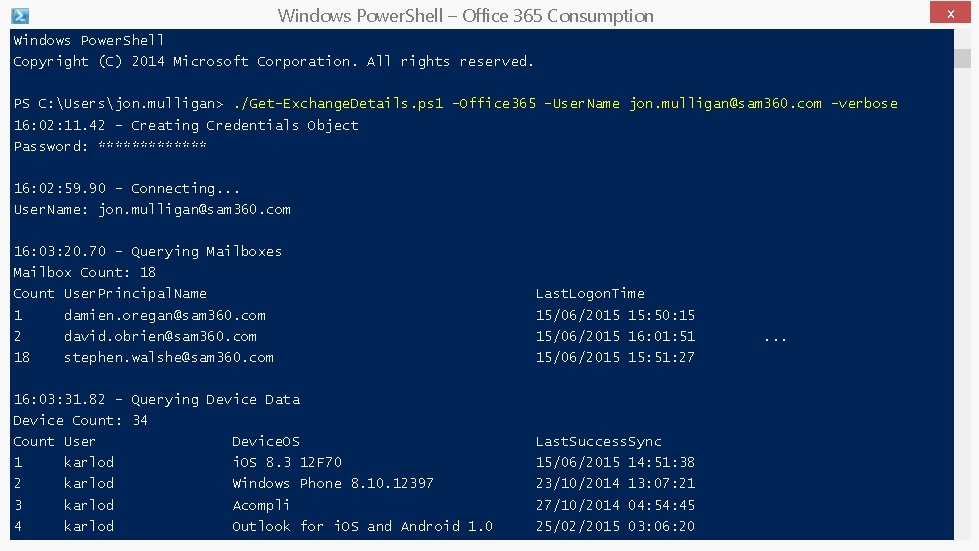 x Windows Power. Shell – Office 365 Consumption Windows Power. Shell Copyright (C) 2014