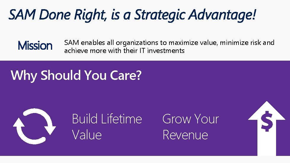 Mission SAM enables all organizations to maximize value, minimize risk and achieve more with