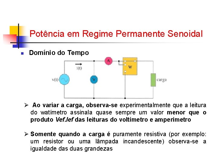 Potência em Regime Permanente Senoidal n Domínio do Tempo Ø Ao variar a carga, Potência em Regime Permanente Senoidal n Domínio do Tempo Ø Ao variar a carga,