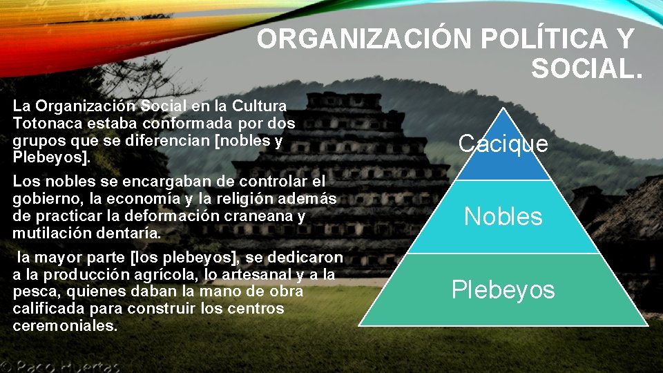 ORGANIZACIÓN POLÍTICA Y SOCIAL. La Organización Social en la Cultura Totonaca estaba conformada por