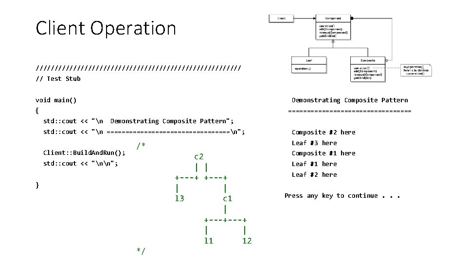 Client Operation //////////////////////////// // Test Stub void main() Demonstrating Composite Pattern { ================= std: