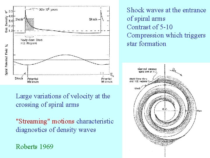 Shock waves at the entrance of spiral arms Contrast of 5 -10 Compression which