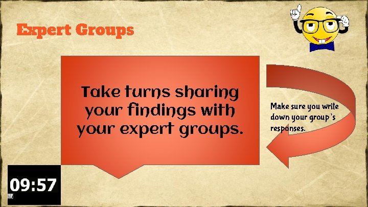 Expert Groups Take turns sharing your findings with your expert groups. Make sure you