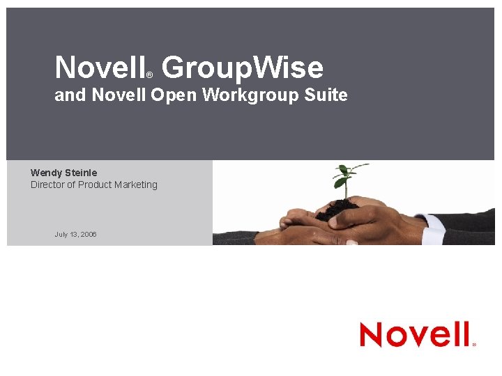 Novell Group. Wise ® and Novell Open Workgroup Suite Wendy Steinle Director of Product