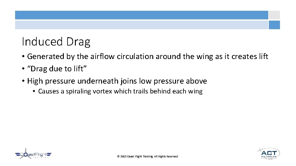 Induced Drag • Generated by the airflow circulation around the wing as it creates