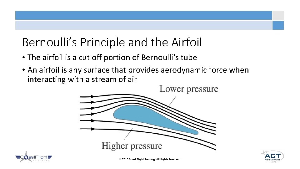 Bernoulli’s Principle and the Airfoil • The airfoil is a cut off portion of