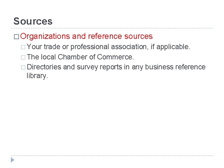 Sources � Organizations � Your and reference sources trade or professional association, if applicable.