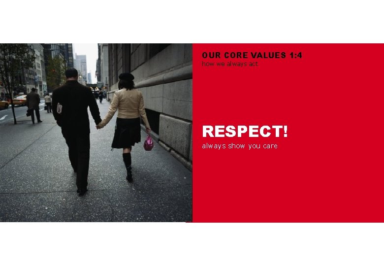 : OUR CORE VALUES 1: 4 how we always act RESPECT! always show you