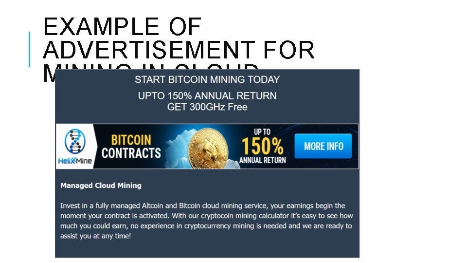 EXAMPLE OF ADVERTISEMENT FOR MINING IN CLOUD 