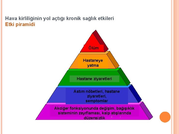 Hava kirliliğinin yol açtığı kronik sağlık etkileri Etki piramidi Ölüm Hastaneye yatma Hastane ziyaretleri