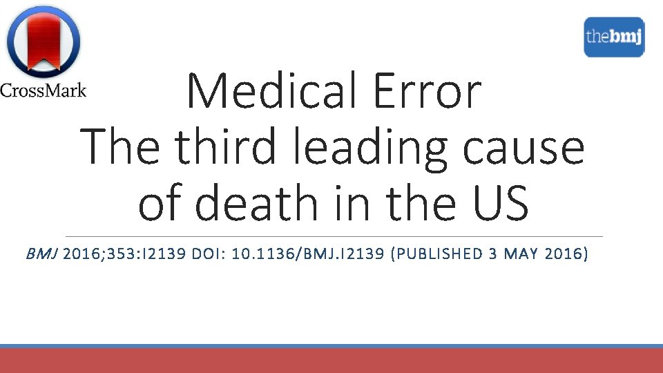 Medical Error The third leading cause of death in the US BMJ 2016; 353: