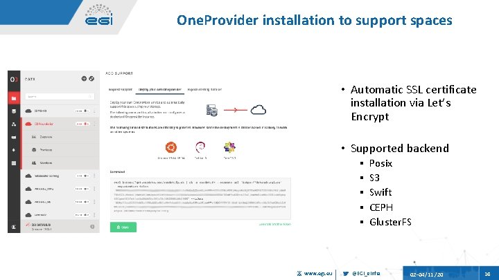 One. Provider installation to support spaces • Automatic SSL certificate installation via Let’s Encrypt