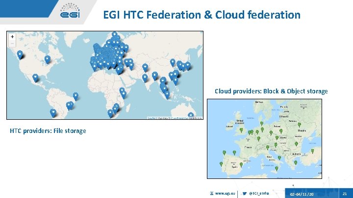 EGI HTC Federation & Cloud federation Cloud providers: Block & Object storage HTC providers: