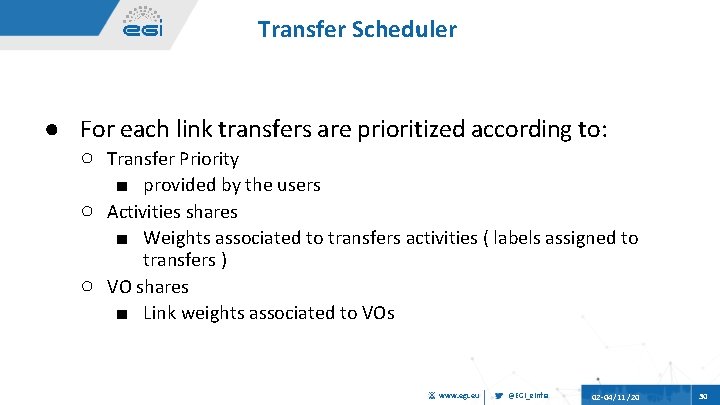 Transfer Scheduler ● For each link transfers are prioritized according to: ○ Transfer Priority