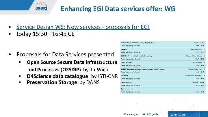 Enhancing EGI Data services offer: WG • Service Design WS: New services - proposals