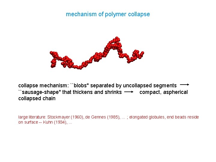mechanism of polymer collapse mechanism: ``blobs" separated by uncollapsed segments ``sausage-shape" that thickens and